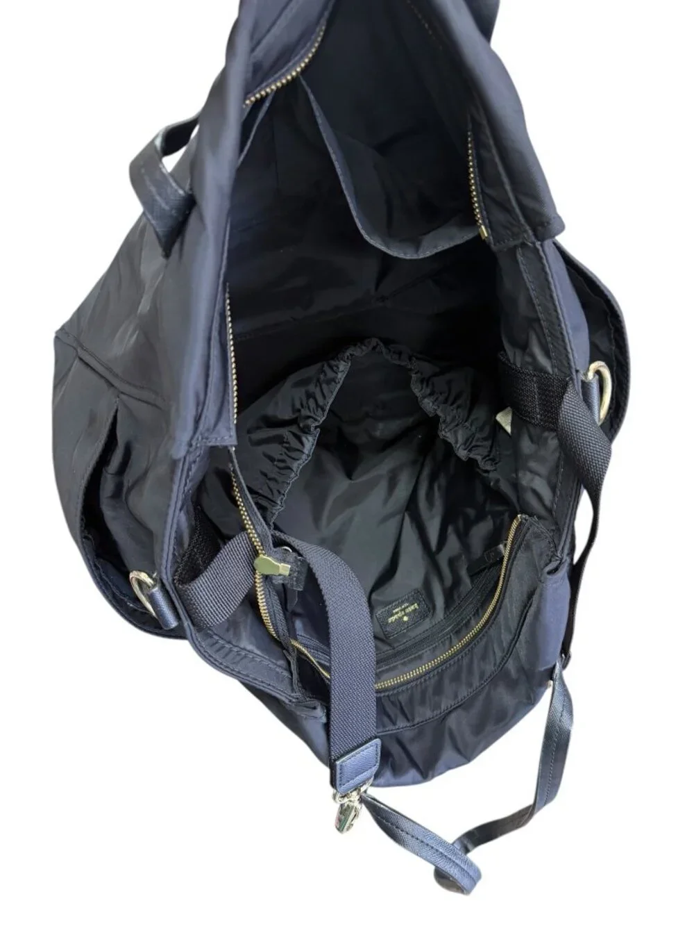 Kate Spade Black Nylon Diaper Bag With Leather Straps & Multiple Pockets